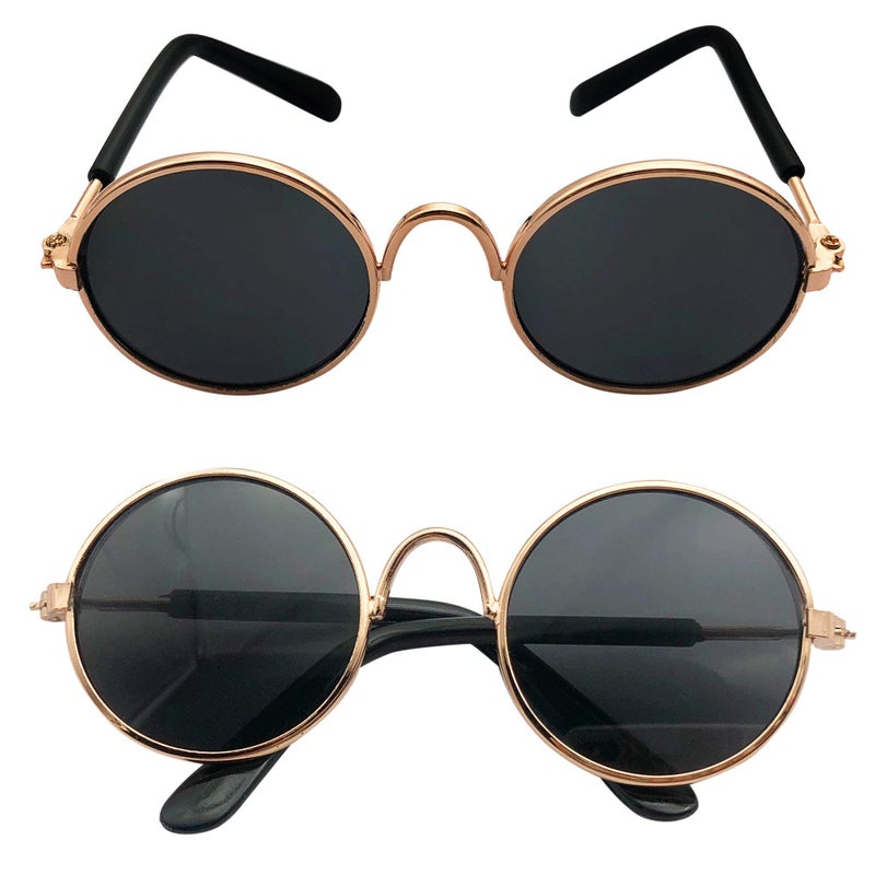 YAODHAOD Pet Sunglasses Classic Retro Circular Metal Prince Sunglasses Funny Cute Puppy Cat Teacher Bachelor Cosplay Glasses Pet Photos Props for Small Dog Catï¼ˆ2 Packï¼‰ (Black) - Image 4